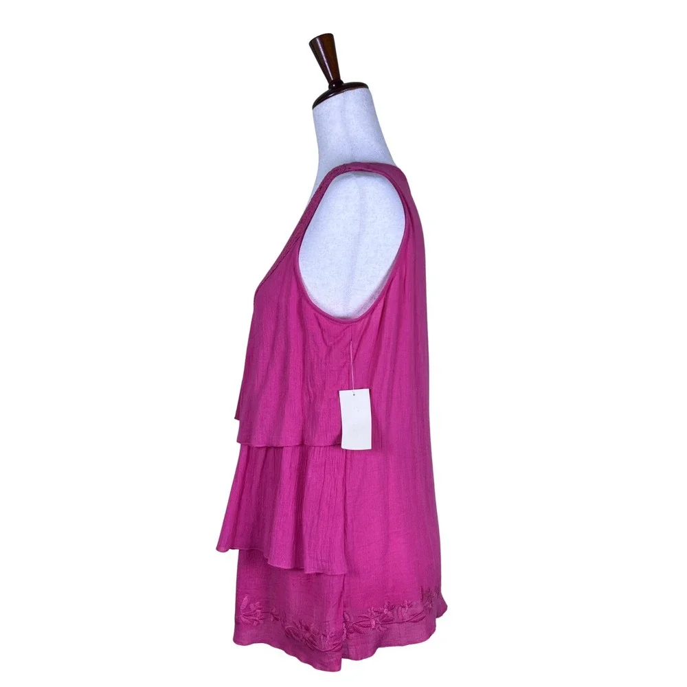 Coldwater Creek Tank Size M Hot Pink Ruffle Tiered Beach Summer Crochet Collar - Picture 6 of 11
